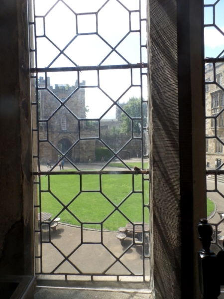 A view through the Durham castle window, overlooking the courtyard